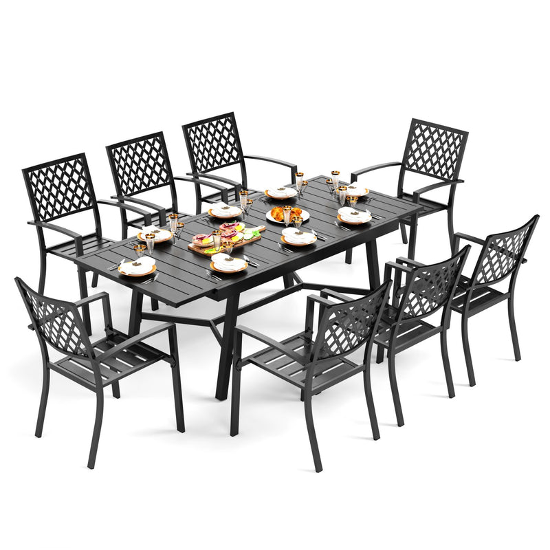 Phi Villa 15-Person Outdoor Patio Furniture Combination Set with Sofa Set, Steel Dining Set, and Umbrella