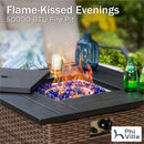 4-Seater Outdoor Metal and Rattan Cocoa Sofa Set with Square Fire Pit Table