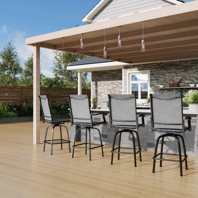 Outdoor Textilene All-Weather Swivel Bar Stools With Arms PHI VILLA