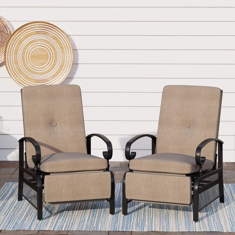 PHI VILLA Patio Lounge Chair Adjustable Metal Relaxing Recliner