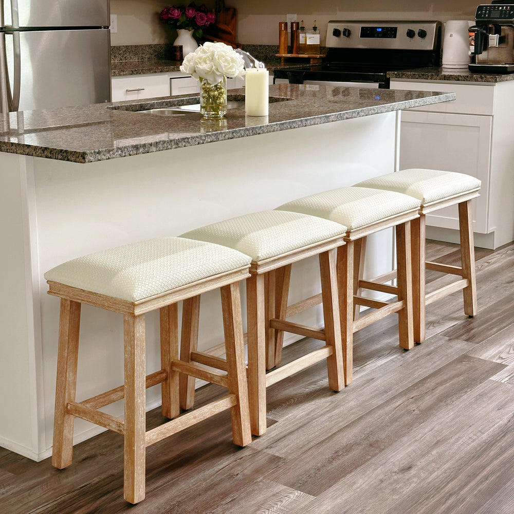 24" Backless Counter Height Bar Stools with Faux Leather Seat, Set of 4