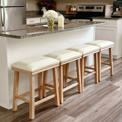 24" Backless Counter Height Bar Stools with Faux Leather Seat, Set of 4