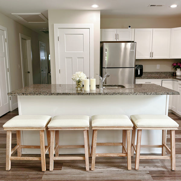 24" Backless Counter Height Bar Stools with Faux Leather Seat, Set of 4