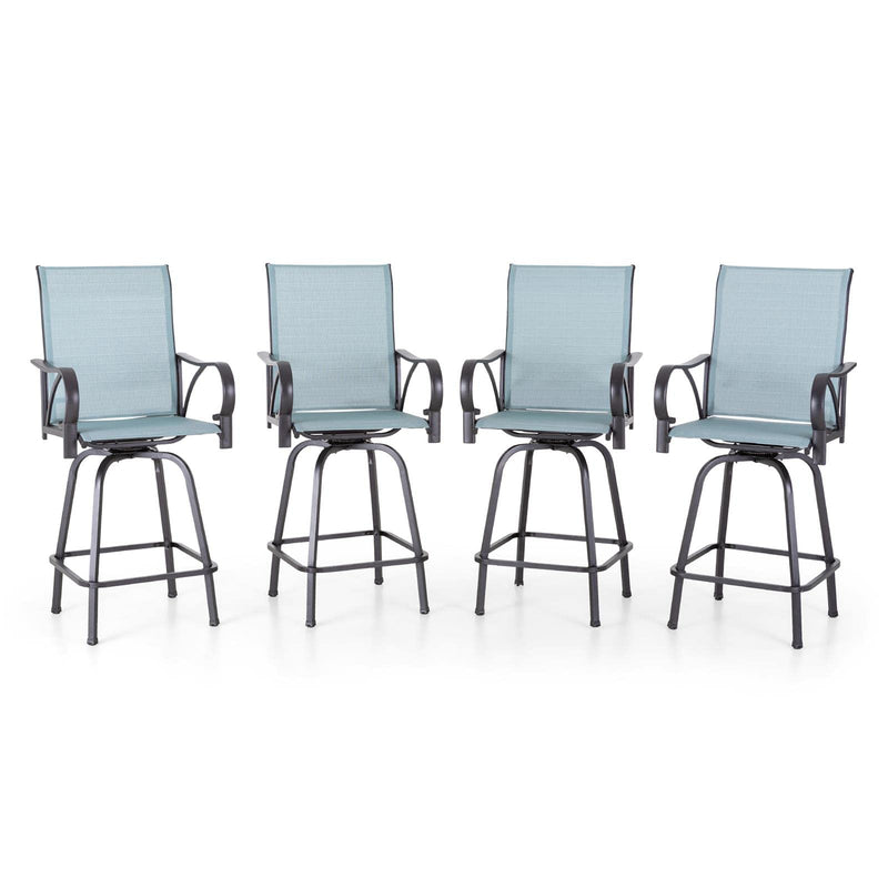 PHI VILLA 2-Piece Patio Jacquard Textilene Swivel Bar Stools with Curved Arms