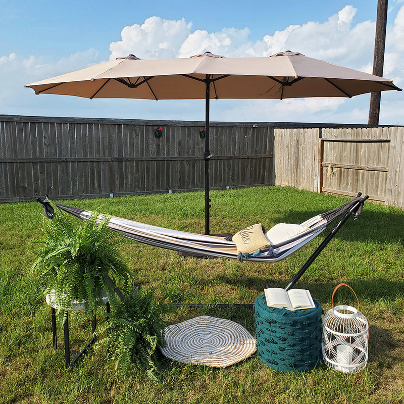 Phi Villa 15-Person Outdoor Patio Furniture Combination Set with Sofa Set, Textilene Dining Set, and Umbrella