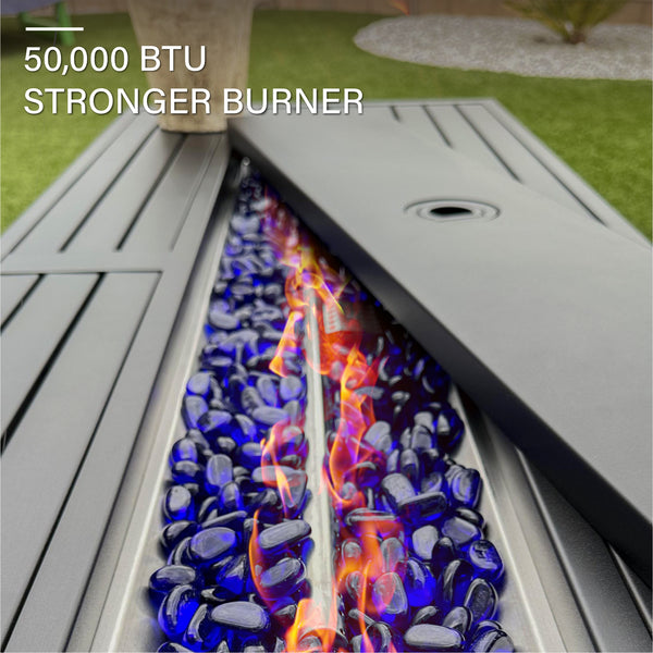 56'' 50,000 BTU Outdoor Wicker and Steel Rectangle Gas Fire Pit Table