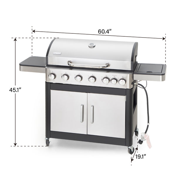 Captiva Designs 65800BTU 6-Burners Gas BBQ Grill with Side Burner