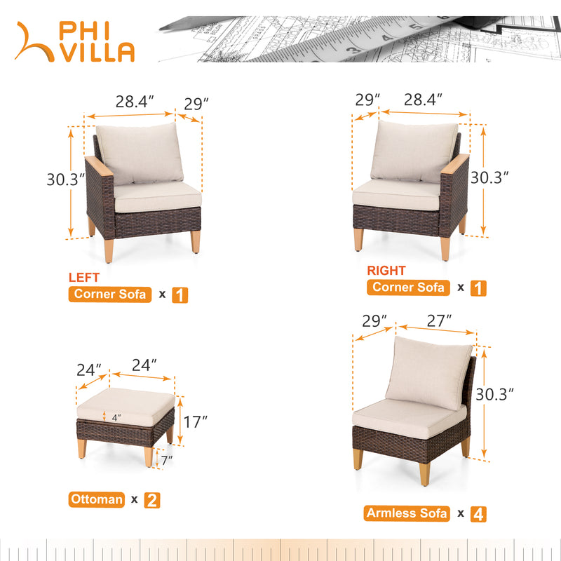 Phi Villa 8-Seat All-Weather PE Wicker Patio Sectional Sofa Set