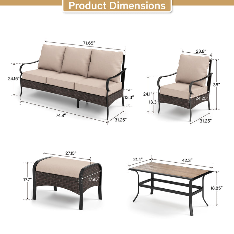 Phi Villa 13-Person Outdoor Patio Furniture Combination Set With Sofa Set, Dining Set, and Umbrella
