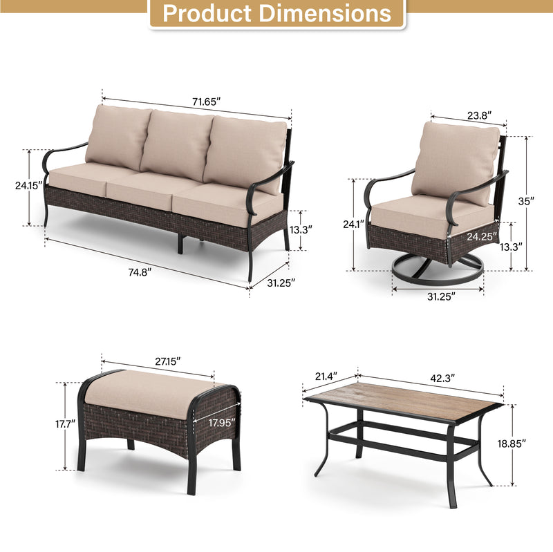 Phi Villa 13-Person Outdoor Patio Furniture Combination Set With Sofa Set, Dining Set, and Umbrella