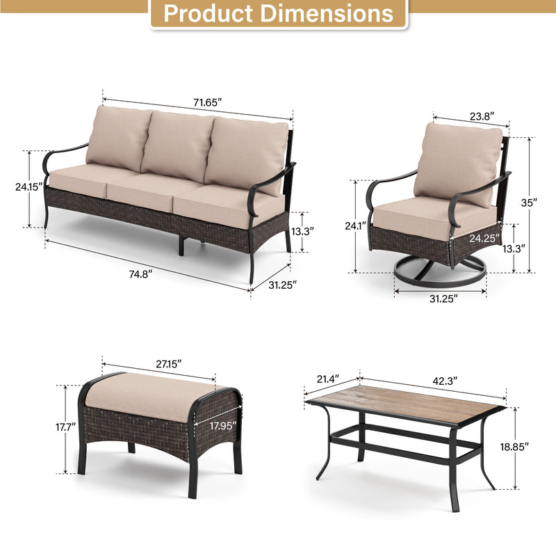 Phi Villa 13-Person Outdoor Patio Furniture Combination Set With Rattan Sofa Set, Dining Set, and Umbrella