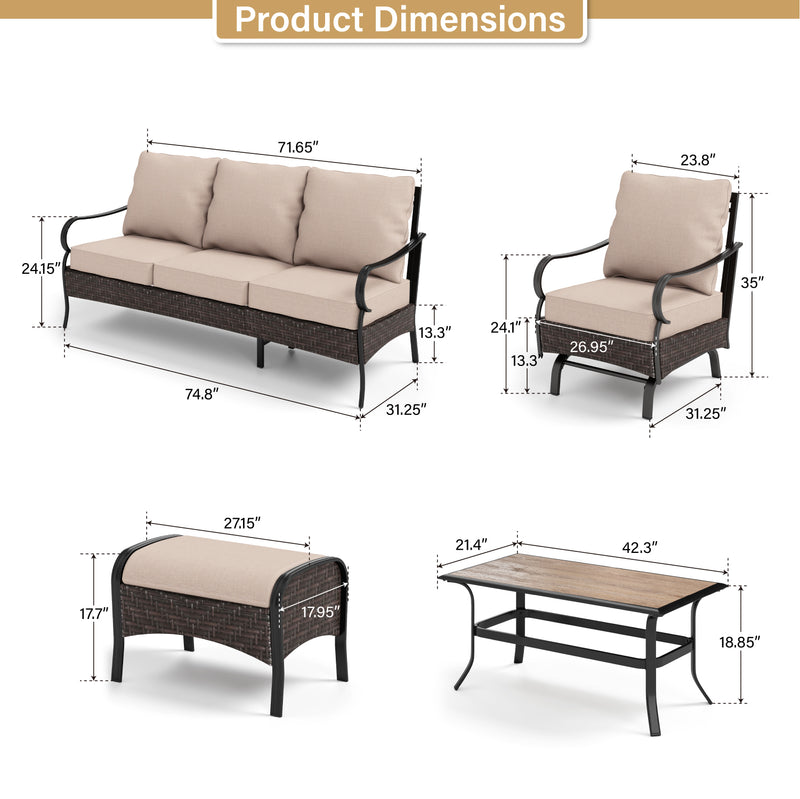 Phi Villa 13-Person Outdoor Patio Furniture Combination Set With Sofa Set, Dining Set, and Umbrella