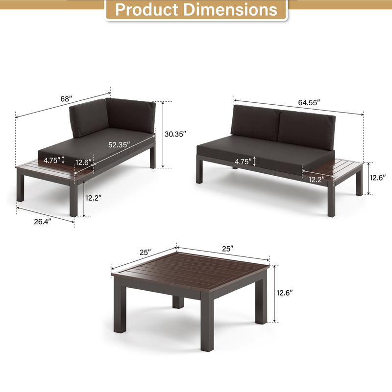 Phi Villa Outdoor Aluminum Sectional Sofa Set with Coffee Table