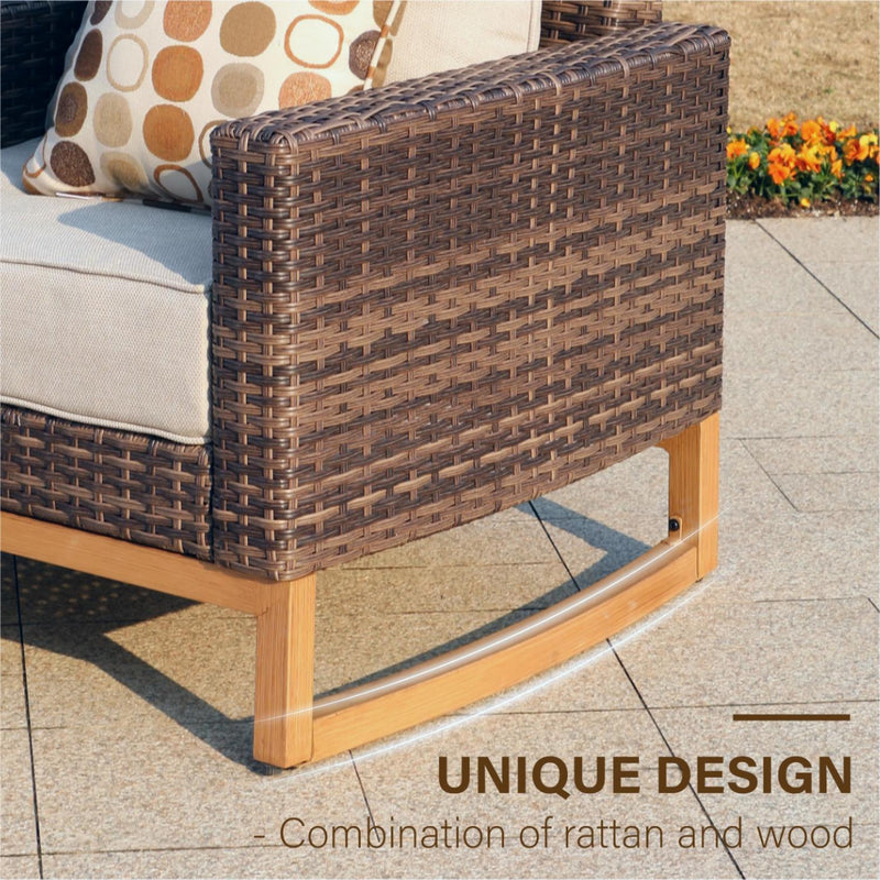 Phi Villa Patio 7-Seat Rattan Conversation Sofa Set With Coffee Table