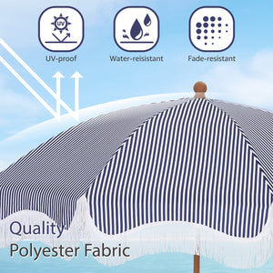 7ft Patio Beach Tassel Umbrella UPF 50+ With Carry Bag