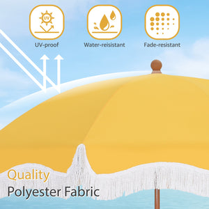 7ft Patio Beach Tassel Umbrella UPF 50+ With Carry Bag