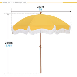 7ft Patio Beach Tassel Umbrella UPF 50+ With Carry Bag