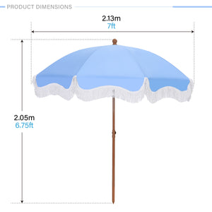 7ft Patio Beach Tassel Umbrella UPF 50+ With Carry Bag