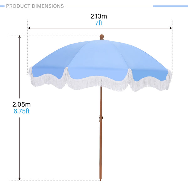 7ft Patio Beach Tassel Umbrella UPF 50+ With Carry Bag