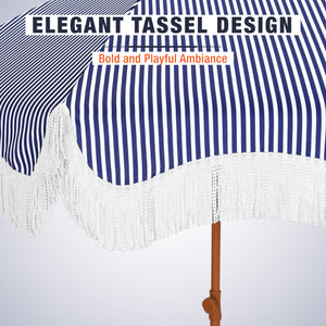 7ft Patio Beach Tassel Umbrella UPF 50+ With Carry Bag