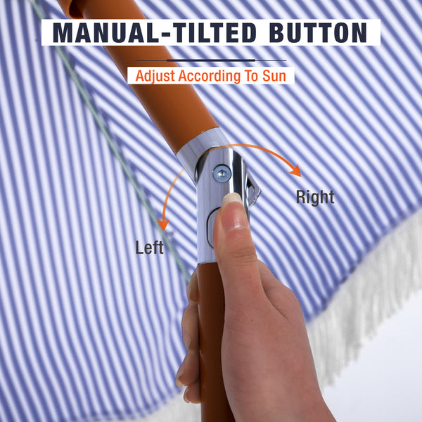 7ft Patio Beach Tassel Umbrella UPF 50+ With Carry Bag