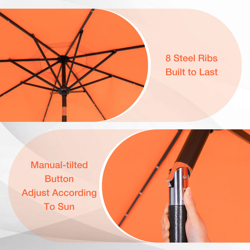 PHI VILLA 9/10ft Crank Open Patio Umbrella With 24 LED Lights & Ruffles