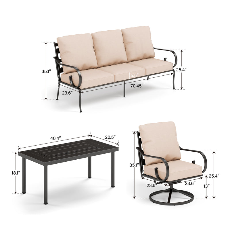 Phi Villa 5-Seater Patio Elegant Sofa Set With Cushions & Metal Coffee Table