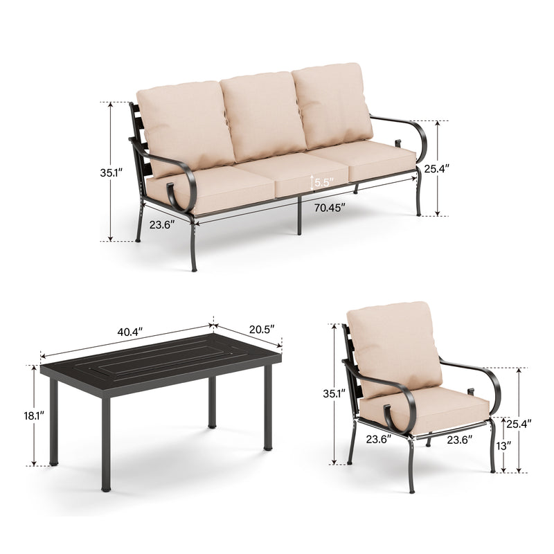 Phi Villa 5-Seater Patio Elegant Sofa Set With Cushions & Metal Coffee Table