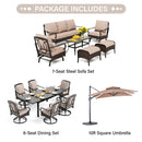 Phi Villa 13-Person Outdoor Patio Furniture Combination Set With Rattan Sofa Set, Dining Set, and Square Umbrella