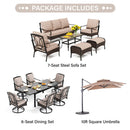 Phi Villa 13-Person Outdoor Patio Furniture Combination Set With Rattan Sofa Set, Dining Set, and Square Umbrella