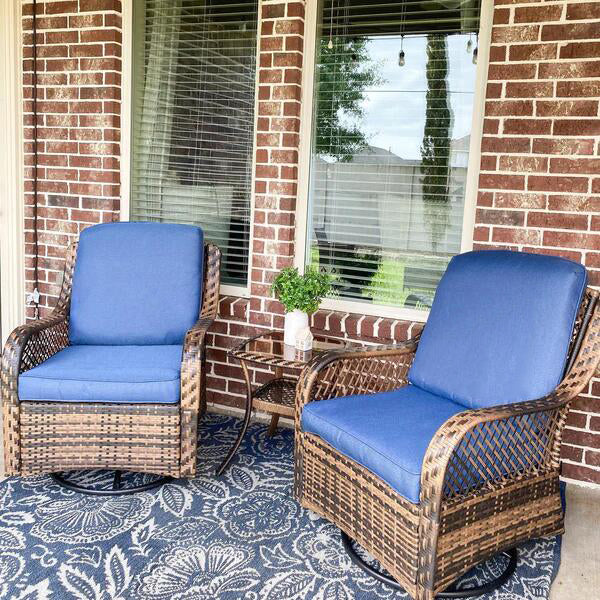 PHI VILLA 3 PC Rattan Swivel Rocking Chairs Conversation Set