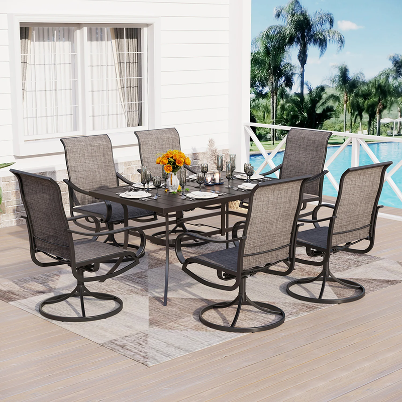 7-Piece Patio Dining Set with Swivel Chairs for Backyard PHI VILLA