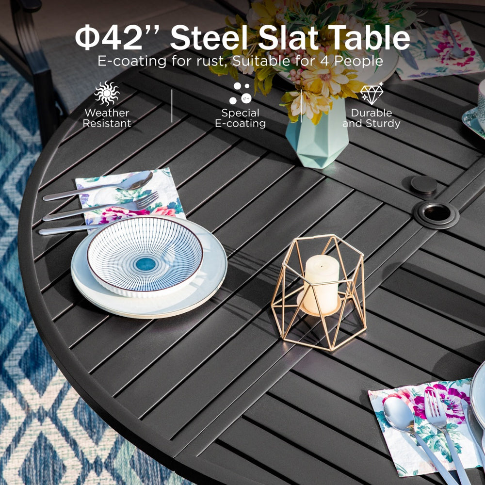 5-Piece Outdoor Dining Set with 42" Round Table and Stckable Chairs