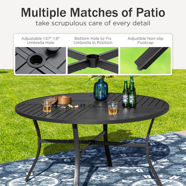 5-Piece Patio Dining Set Steel Round Table & Textilene Swivel Chairs