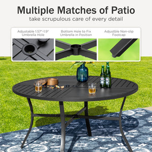 5-Piece Patio Dining Set Steel Round Table & Textilene Swivel Chairs