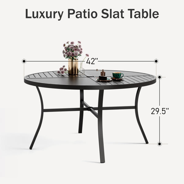 5-Piece Patio Dining Set Steel Round Table & Textilene Swivel Chairs