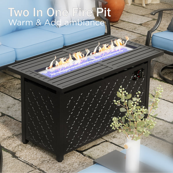 5-Seater Outdoor Metal Diamond Sofa Set with Fire Pit Table