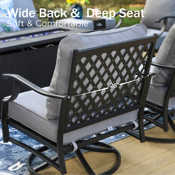 4-Seater Garden Metal Diamond Sofa Set with Fire Pit Table