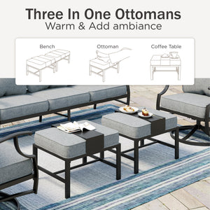 7-Seater Patio Metal Diamond Sofa Set with  Fire Pit Table