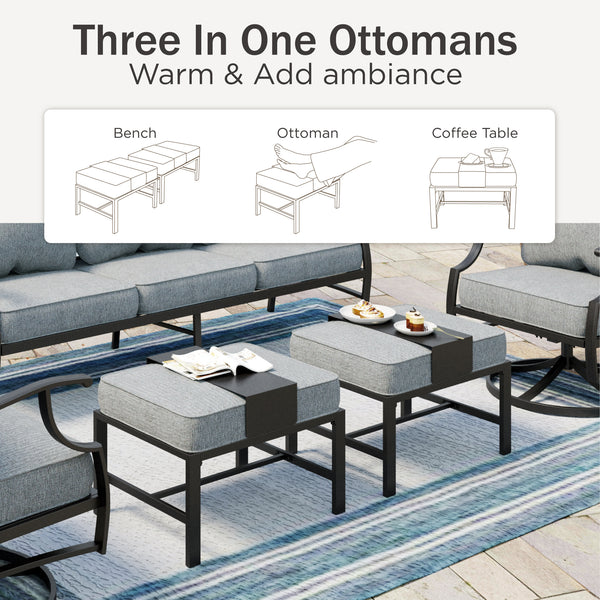 7-Seater Patio Metal Diamond Sofa Set with  Fire Pit Table