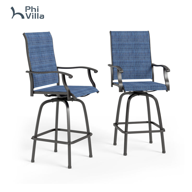 Outdoor Textilene All-Weather Swivel Bar Stools With Arms PHI VILLA