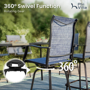 3-Piece Patio Bistro Set of Blue Textilene Swivel Bar Stools PHI VILLA
