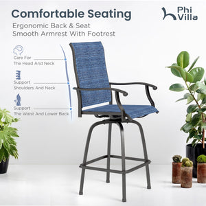 3-Piece Patio Bistro Set of Blue Textilene Swivel Bar Stools PHI VILLA