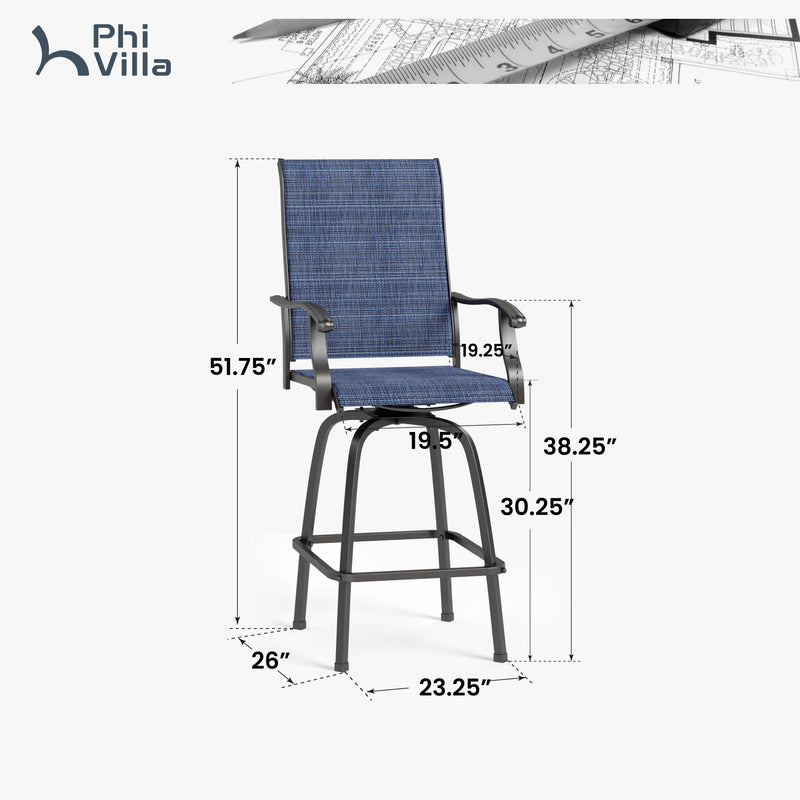 Outdoor Textilene All-Weather Swivel Bar Stools With Arms PHI VILLA