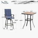 3-Piece Patio Bistro Set of Blue Textilene Swivel Bar Stools PHI VILLA