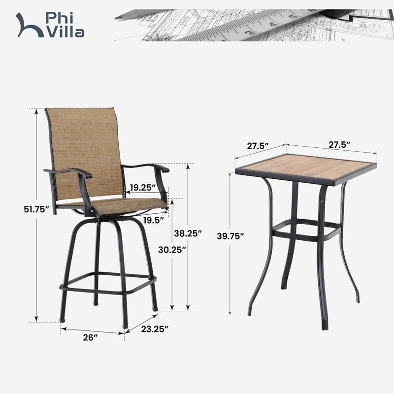 3/5-Piece Patio Bistro Set of Textilene Swivel Bar Stools PHI VILLA