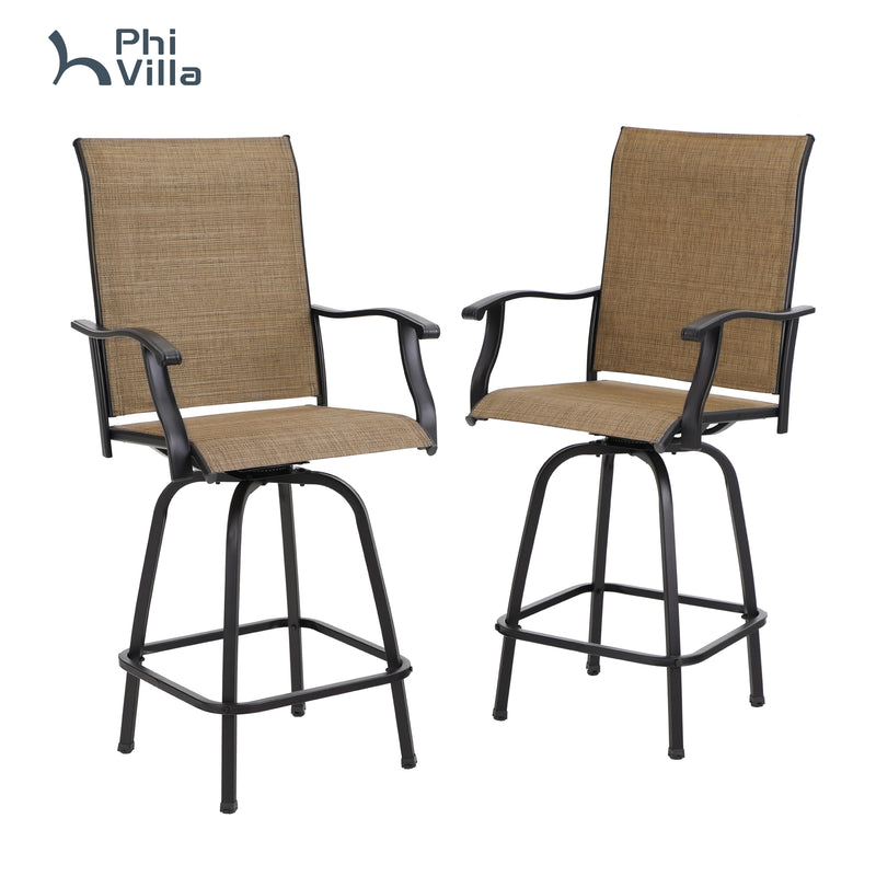 Outdoor Textilene All-Weather Swivel Bar Stools With Arms PHI VILLA