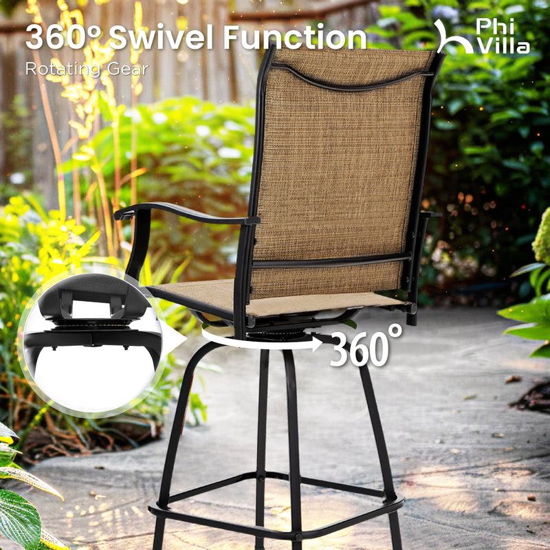 Outdoor Textilene All-Weather Swivel Bar Stools With Arms PHI VILLA