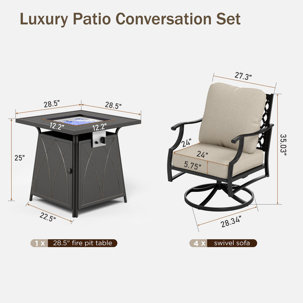 4-Seater Garden Metal Diamond Sofa Set with Fire Pit Table