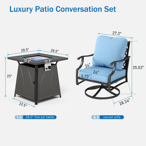 4-Seater Garden Metal Diamond Sofa Set with Fire Pit Table